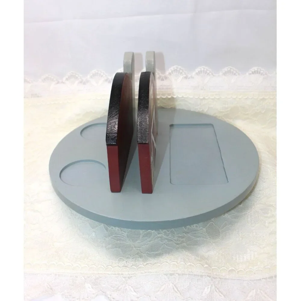 VTG Gold! Kenyield~ Hand Painted Wood Lazy Susan Caddy Napkin/S&P/Butter Dish